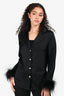Nadine Merabi Black Silk Feather Trim Blazer & Pant Set Size XS