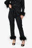 Nadine Merabi Black Silk Feather Trim Blazer & Pant Set Size XS