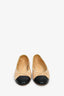 Pre-Loved Chanel™ Beige/Black Leather CC Ballet Flats Size 35
