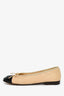 Pre-Loved Chanel™ Beige/Black Leather CC Ballet Flats Size 35