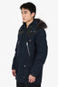 The Kooples Sport Navy/Black Leather/Rabbit Fur Hooded Coat Size L Mens