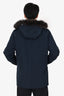The Kooples Sport Navy/Black Leather/Rabbit Fur Hooded Coat Size L Mens