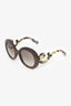 Prada Brown Wood Frame Baroque Round Sunglasses