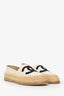 Pre-Loved Chanel™ Cream/Black Leather and Fabric CC Raffia Espadrille Flats Size 39