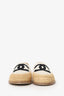 Pre-Loved Chanel™ Cream/Black Leather and Fabric CC Raffia Espadrille Flats Size 39