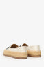 Pre-Loved Chanel™ Cream/Black Leather and Fabric CC Raffia Espadrille Flats Size 39