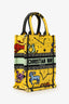 Christian Dior 2022 Yellow Canvas Embroidered Pixel Zodiac Mini Book Tote Phone Bag With Strap
