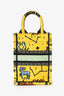 Christian Dior 2022 Yellow Canvas Embroidered Pixel Zodiac Mini Book Tote Phone Bag With Strap