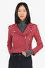 Iro Red Aged Leather Biker Jacket Size 38