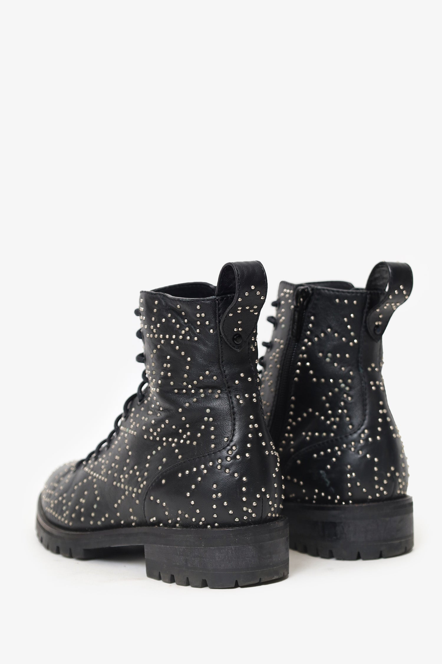 Jimmy Choo Black Leather Studded Lace-Up Boots Size 37 – Mine & Yours