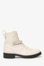 Jimmy Choo Cream Leather Crystal Embellishments Combat Boots Size 37