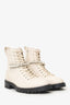 Jimmy Choo Cream Leather Crystal Embellishments Combat Boots Size 37