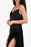 Abyss by Abby Black Satin 'Sonia' Feathered Strapless Maxi Dress Size S