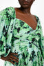 Acler Green Satin 'Larimer' Floral Long Sleeve Midi Dress Size M