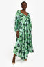 Acler Green Satin 'Larimer' Floral Long Sleeve Midi Dress Size L