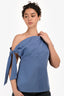 Mossman Blue Satin 'Drop Off' Cold Shoulder Tie Top Size S