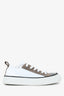Brunello Cucinelli White/Taupe Suede Leather Monili Trim Platform Sneakers Size 37