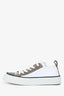 Brunello Cucinelli White/Taupe Suede Leather Monili Trim Platform Sneakers Size 37