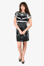 Hermès Black/White Silk Graphic Print Dress with Belt Size 36