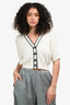 Brunello Cucinelli White Cable Knit Trim Detail Short Sleeve Cardigan Size XX-Small