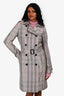 Burberry Taupe Nylon Tartan Pattern Trench Coat Size 4 US with Belt