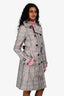 Burberry Taupe Nylon Tartan Pattern Trench Coat Size 4 US with Belt