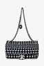 Pre-Loved Chanel™ 2014 Black/White Nylon Polka Dot Printed Medium Classic Single Flap Silver Hardware