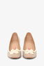Pre-Loved Chanel™ Vintage Cream Canvas Crochet Flower CC Pumps Size 35.5
