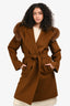 Max Mara Studio Brown Wool Fur Hooded Belted Midi Coat Size 8