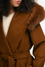 Max Mara Studio Brown Wool Fur Hooded Belted Midi Coat Size 8