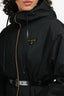 Prada 2024 Black Re-Nylon Logo Plaque Hooded Jacket with Belt Size 36