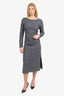 Maje Grey Wool Belted Long Sleeve Midi Dress Size 2
