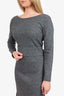 Maje Grey Wool Belted Long Sleeve Midi Dress Size 2