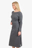 Maje Grey Wool Belted Long Sleeve Midi Dress Size 2
