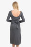 Maje Grey Wool Belted Long Sleeve Midi Dress Size 2