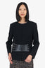 Escada Black Wool/Leather Logo Front Jacket Size 42