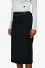 Prada 2021 Black Nylon Logo Waistband Midi Skirt Size 38