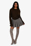 Miu Miu 2023 Brown/Grey Houndstooth Wool Pleated Mini Skirt Size 38