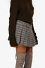 Miu Miu 2023 Brown/Grey Houndstooth Wool Pleated Mini Skirt Size 38