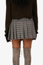 Miu Miu 2023 Brown/Grey Houndstooth Wool Pleated Mini Skirt Size 38