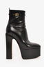Valentino Black Leather 'V' Platform Heeled Boots Size 38