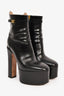 Valentino Black Leather 'V' Platform Heeled Boots Size 38