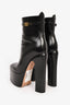 Valentino Black Leather 'V' Platform Heeled Boots Size 38