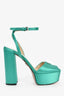 Prada Green Satin Triangle Heeled Platform Heels Size 38.5
