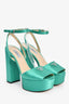 Prada Green Satin Triangle Heeled Platform Heels Size 38.5