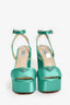 Prada Green Satin Triangle Heeled Platform Heels Size 38.5