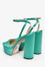 Prada Green Satin Triangle Heeled Platform Heels Size 38.5