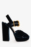 Prada Navy Velvet Crisscross Platform Heels Size 38