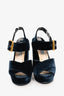 Prada Navy Velvet Crisscross Platform Heels Size 38