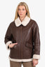 Joie Brown Faux Leather/Fur Aviator Jacket Size M
